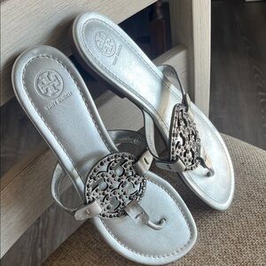 Tory Burch Metallic Silver Sandals